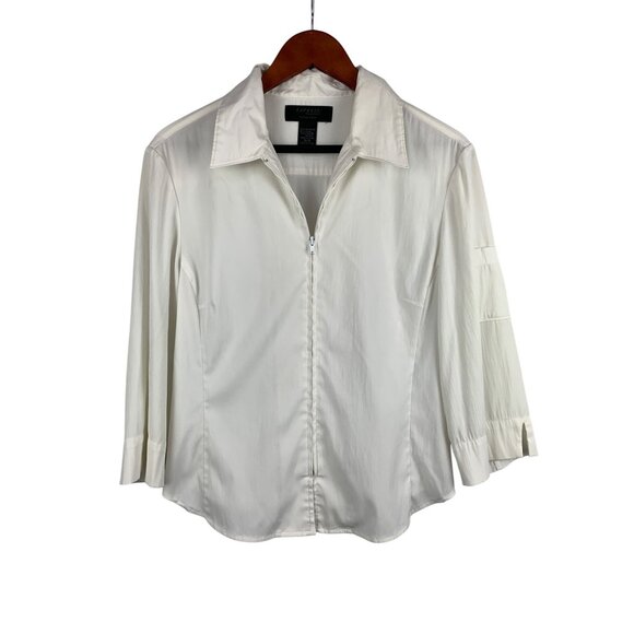 Vintage Express Womens White Stretch Blouse Size 9/10 - Picture 1 of 5